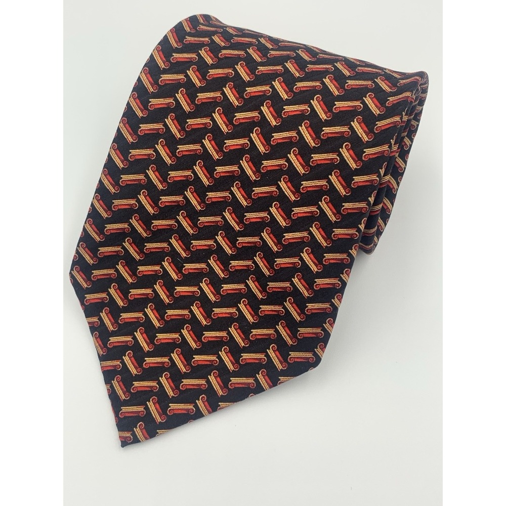 BRIONI XL Men's Black Geometric‎ Pattern Tie Hand Made in Italy 61.5"